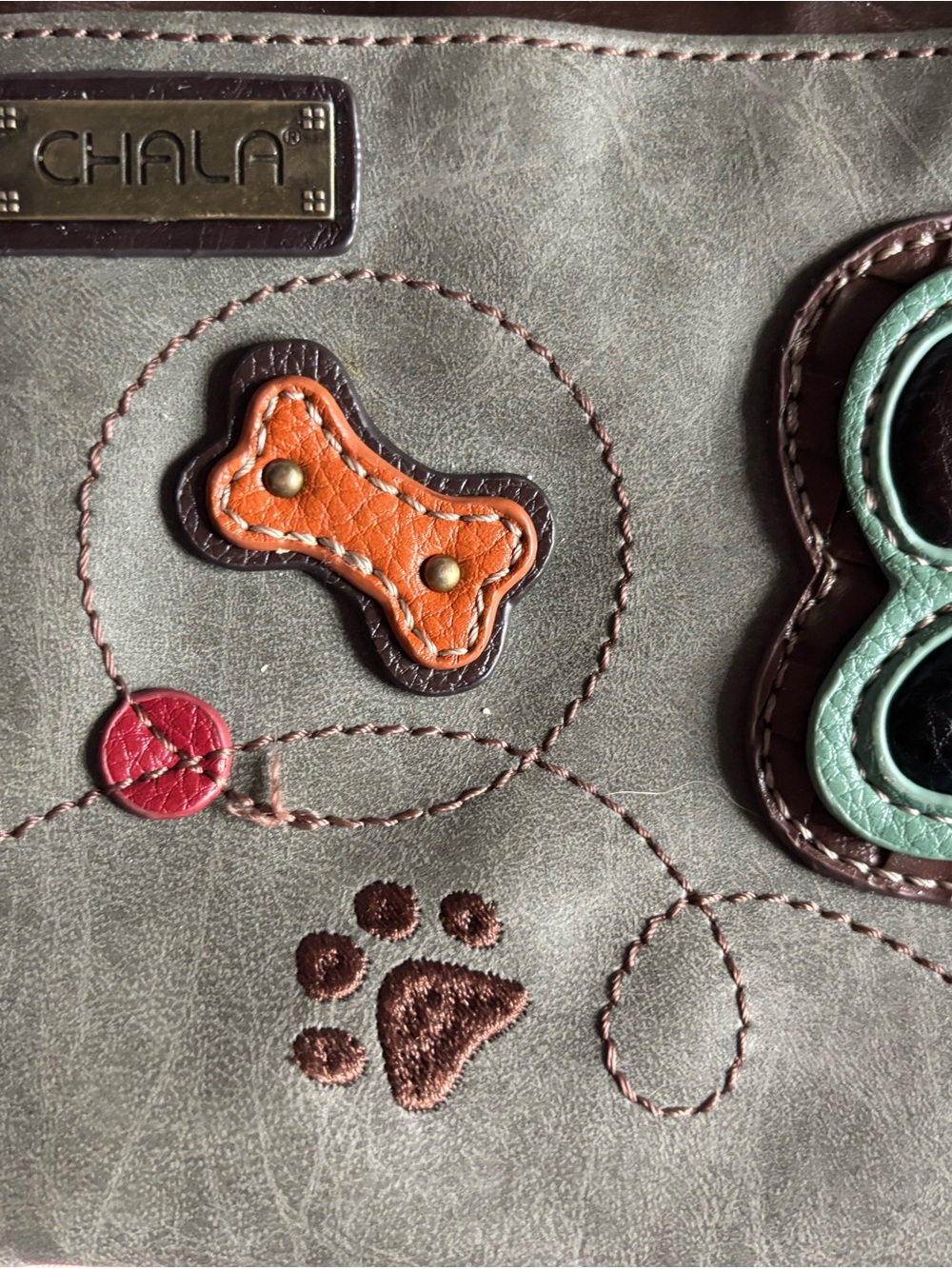 Chala Grey and Brown Paw Print Crossbody Bag - Picture 3 of 16